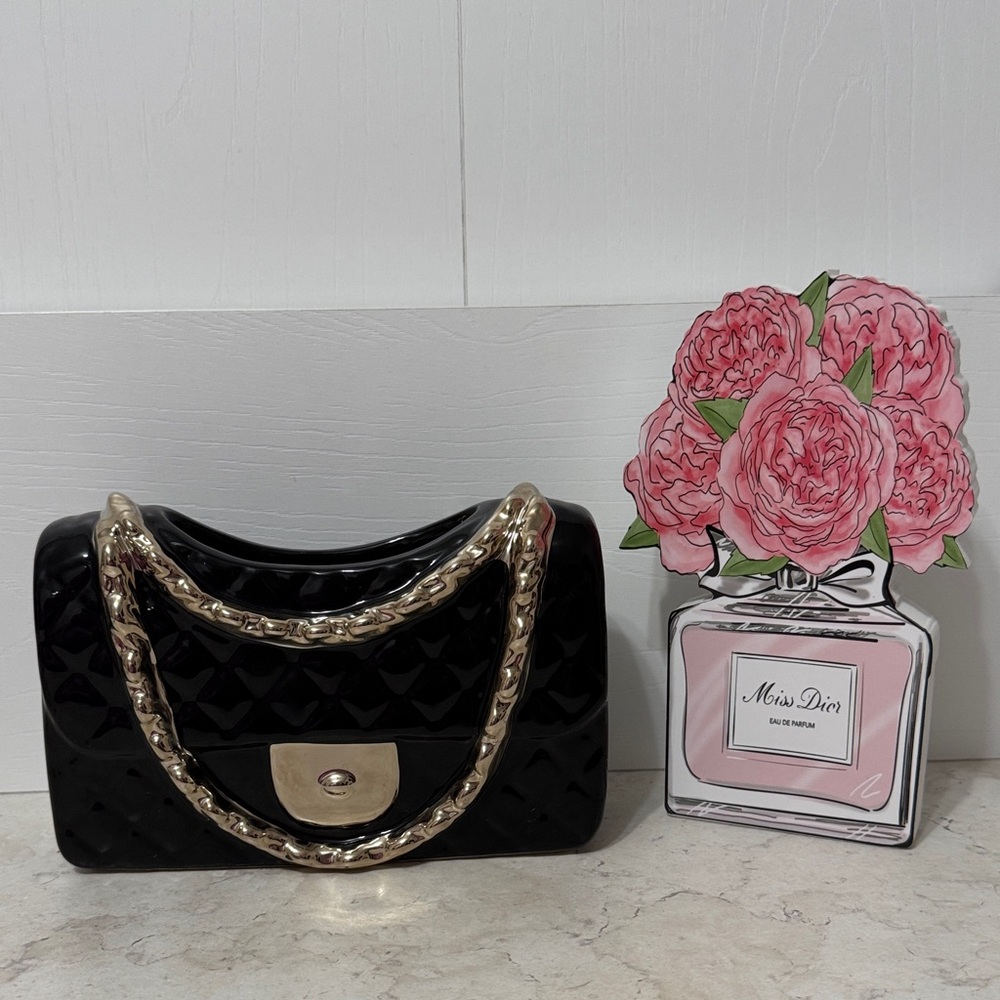 Black ceramic purse vase NEW